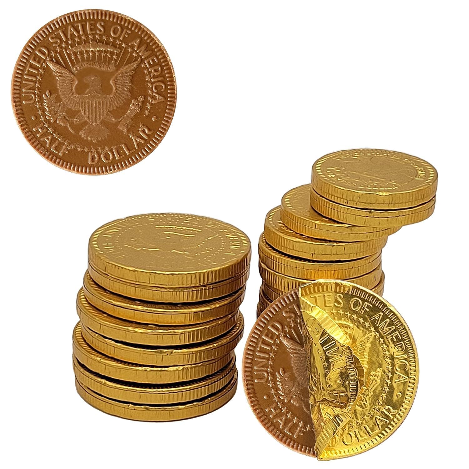 Fruidles 50-Pack Milk Chocolate Coins, Gold Half Dollar, Made with Premium Belgian Ingredients, Nut-Free, Non-GMO, Kosher Dairy - Image 3