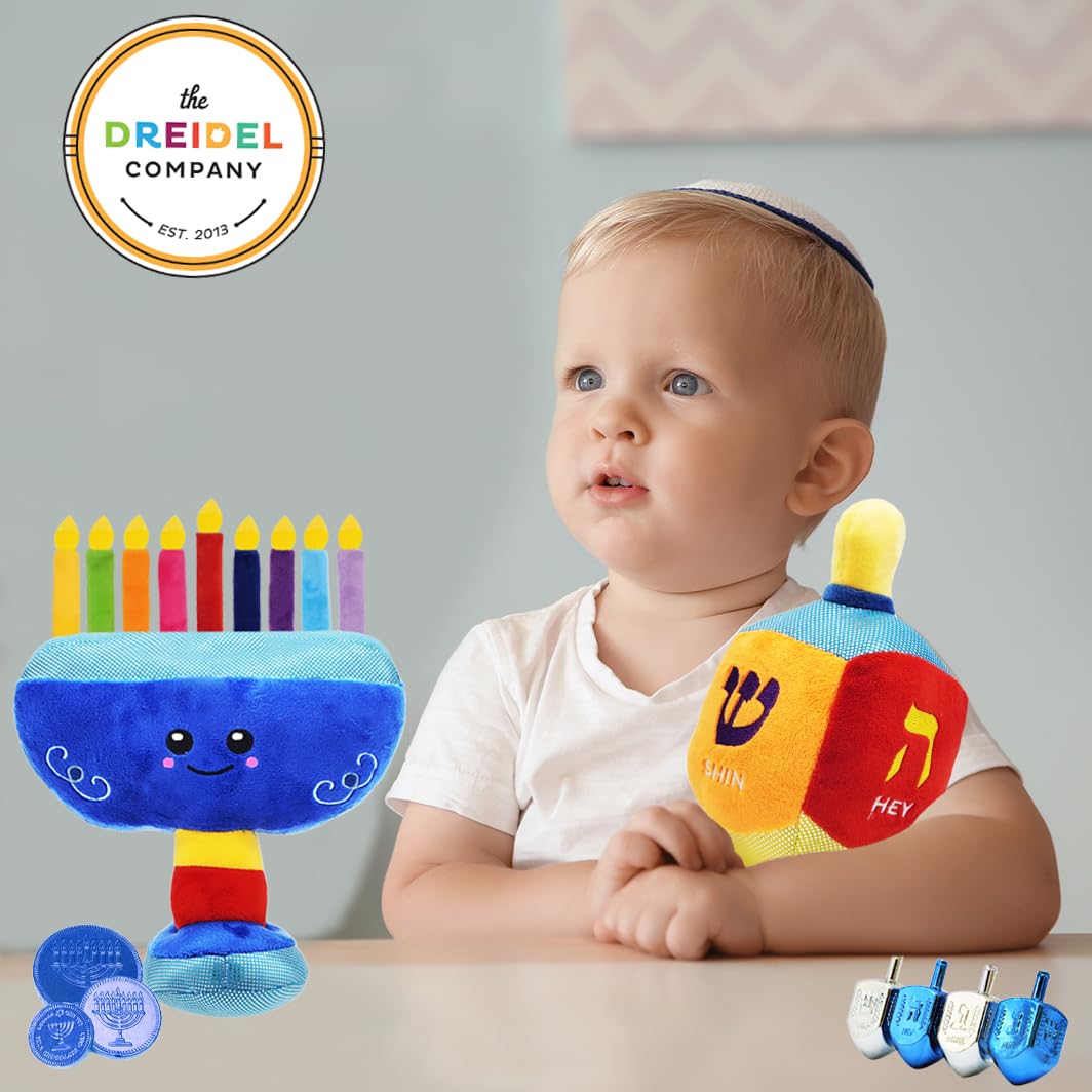 Plush Hanukkah Menorah & Plush Dreidel Toy Musical Menorah Plays 2 Classic Hanukkah Melodies Includes Removable Chanukah Candles & Candle Bag with Rattle Dreidel - Image 6