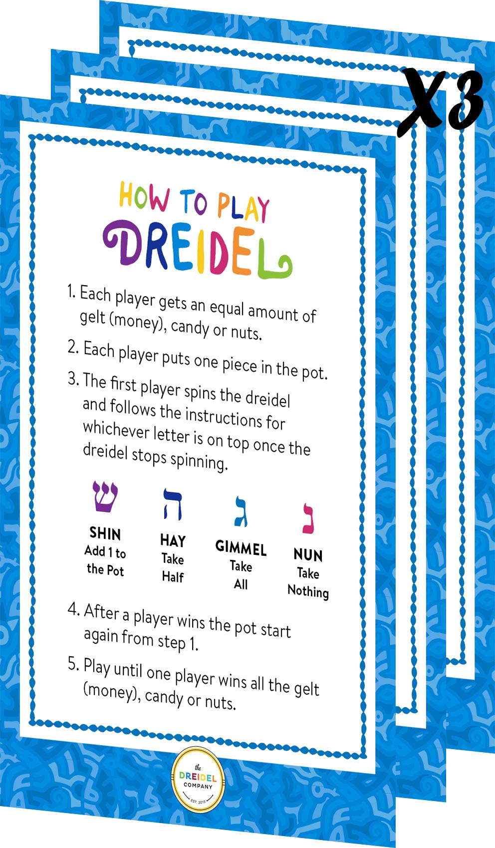 25-Pack Hanukkah Blue and White Plastic Pastel Colored Dreidel, for Children, Boys and Girls, Party Favors - Image 3