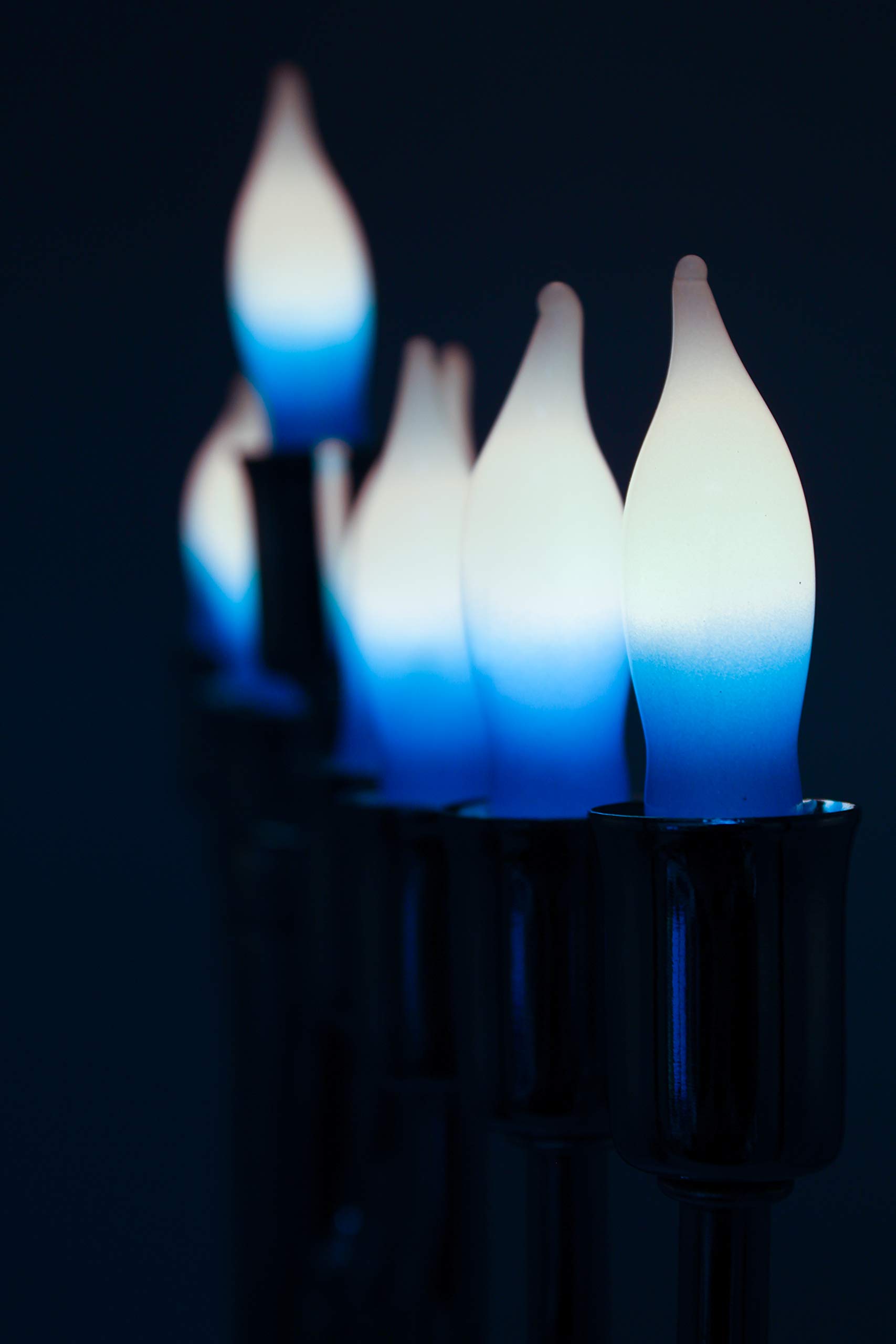 The Dreidel Company Menorah Bulbs, 9 Blue & White Electric Menorah Flame Shaped Replacement Bulbs, 4 watts - Image 5