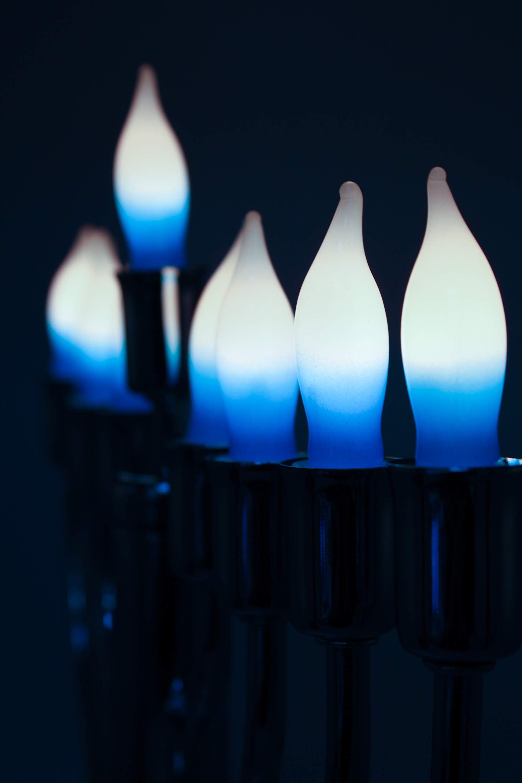 The Dreidel Company Menorah Bulbs, 9 Blue & White Electric Menorah Flame Shaped Replacement Bulbs, 4 watts - Image 6