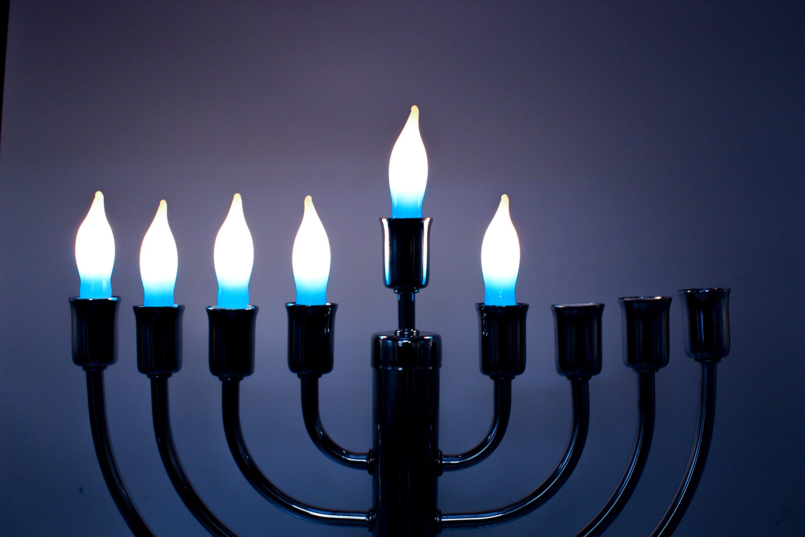 The Dreidel Company Menorah Bulbs, 9 Blue & White Electric Menorah Flame Shaped Replacement Bulbs, 4 watts - Image 7
